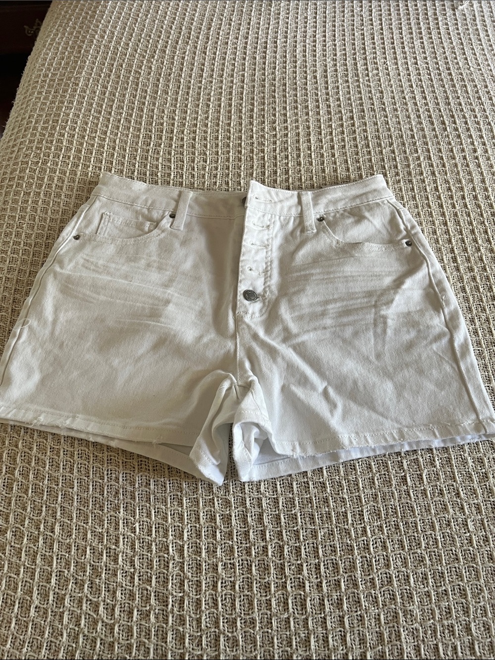 Time and Tru White Denim Button-Front Shorts